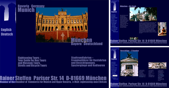 Startseite von www.sightseeing-muc.brd.de und zwei Landing-Pages